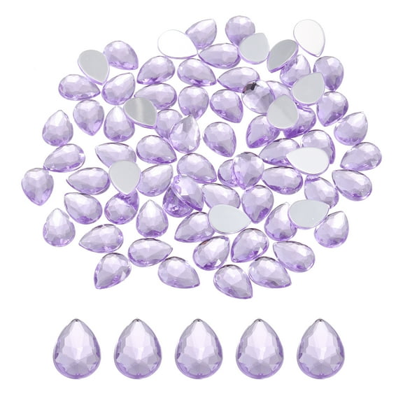 Uxcell 100Pcs Flat Back Acrylic Teardrop Gems 10x14mm Rhinestones Light Purple
