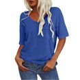 thumbnail image 2 of Women's Short Sleeve T-shirt Women'S 3/4 Sleeve Shirts V Neck Loose Fitting Tops Casual Solid Color Tshirts Trendy Basic Tunic Summer Ladies Tops,Blue Women's Short sleeve T-shirt XL, 2 of 7
