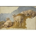 thumbnail image 2 of Kilian Zoll 24x17 Gold Ornate Framed and Double Matted Museum Art Print Titled - Three Sheep. Study, 2 of 4