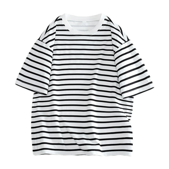 Chandail à Col Rond pour Hommes à Rayures à Manches Courtes Haut Chemise à Manches Courtes Col Rond Haut/chemise