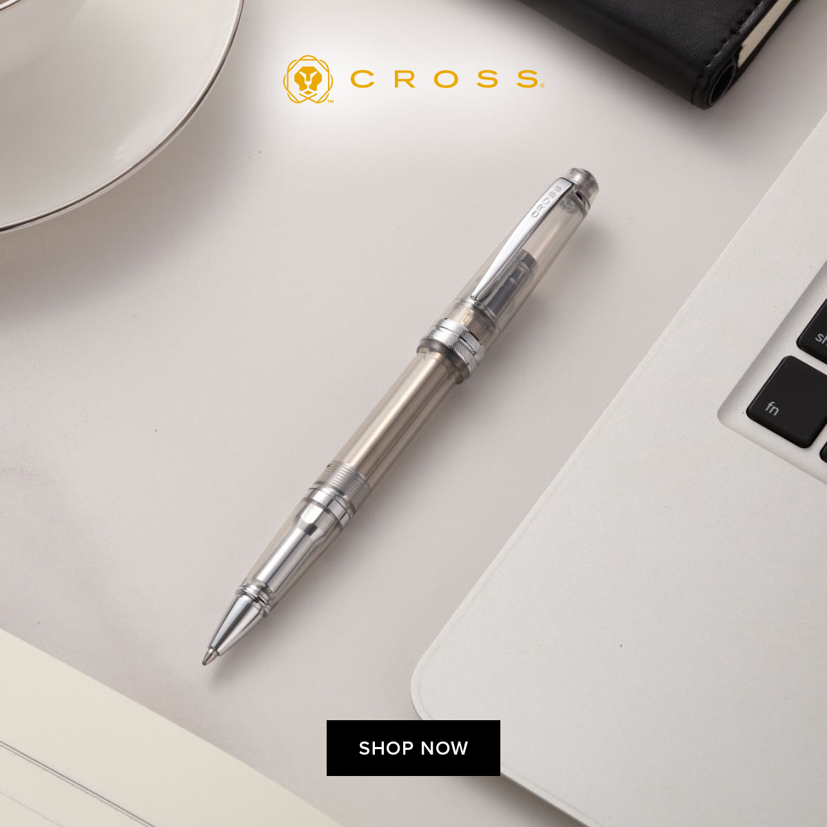 Cross Bailey Light Translucent Clear Resin with Bright Chrome Internal Mechanism and Chrome-plated Appointments Rollerball Pen
