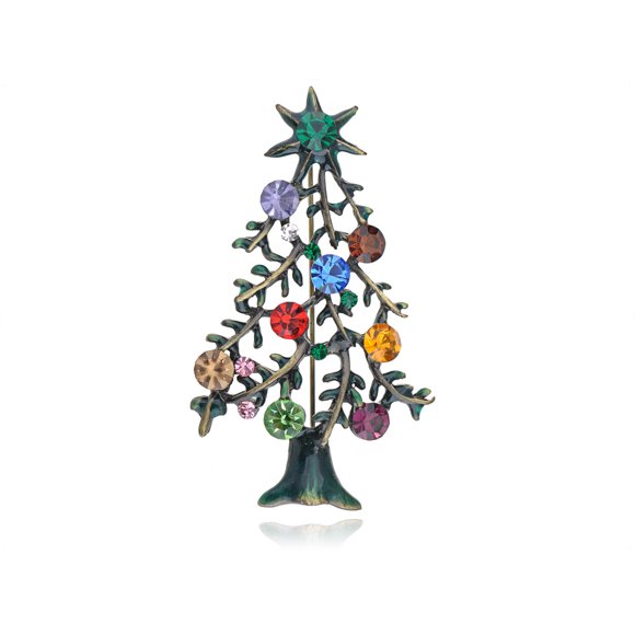 Broche Étoile Arbre de Noël avec Strass Verts Multicolores