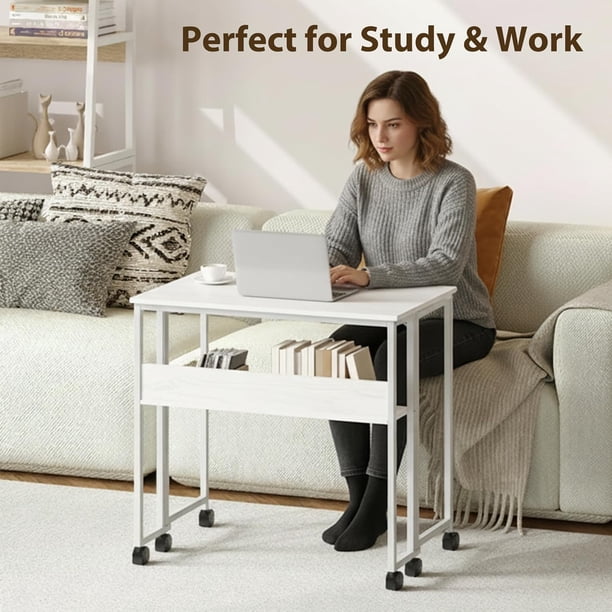 Historyli Mesa plegable de 31.5 pulgadas con estante de almacenamiento,escritorio pequeño plegable para computadora con ruedas,mesa de escritorio para oficina en casa,madera