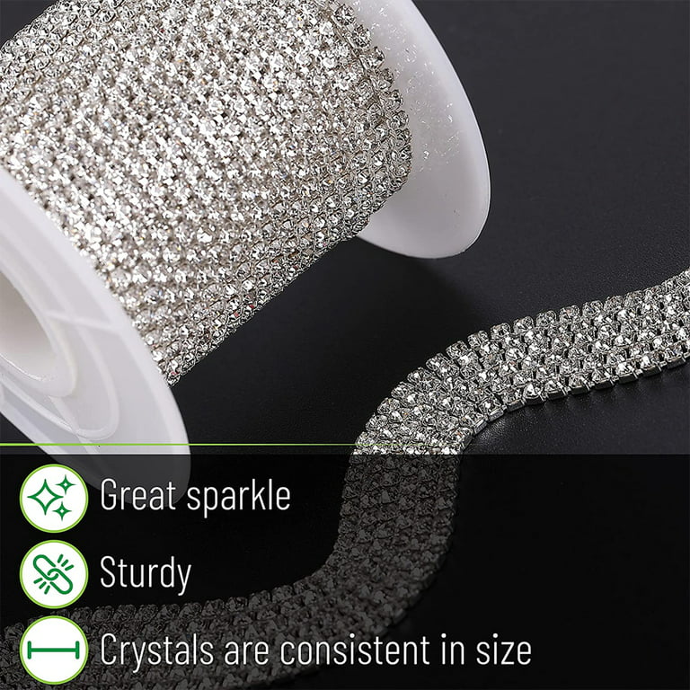 Crystal Rhinestone with Gold Chain for Sewing and Crafts, 5 Rows (4 mm, 3 Yards)