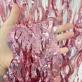 thumbnail image 1 of Nvzi Paquete de 5 cortinas de papel de aluminio para fiesta de oro rosa: telón de fondo ondulado para fotomatón de 3,3 pies x 6,6 pies, cortinas con flecos de papel de aluminio, 1 of 4