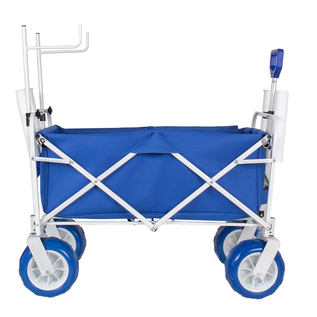 LuckyNote Beach Wagon Cart with Chair Racks & Fishing Rod Holders, 9" All-Terrain Wheels, 500lbs Heavy Duty Collapsible, Removable Cooler & Storage Bags, Blue