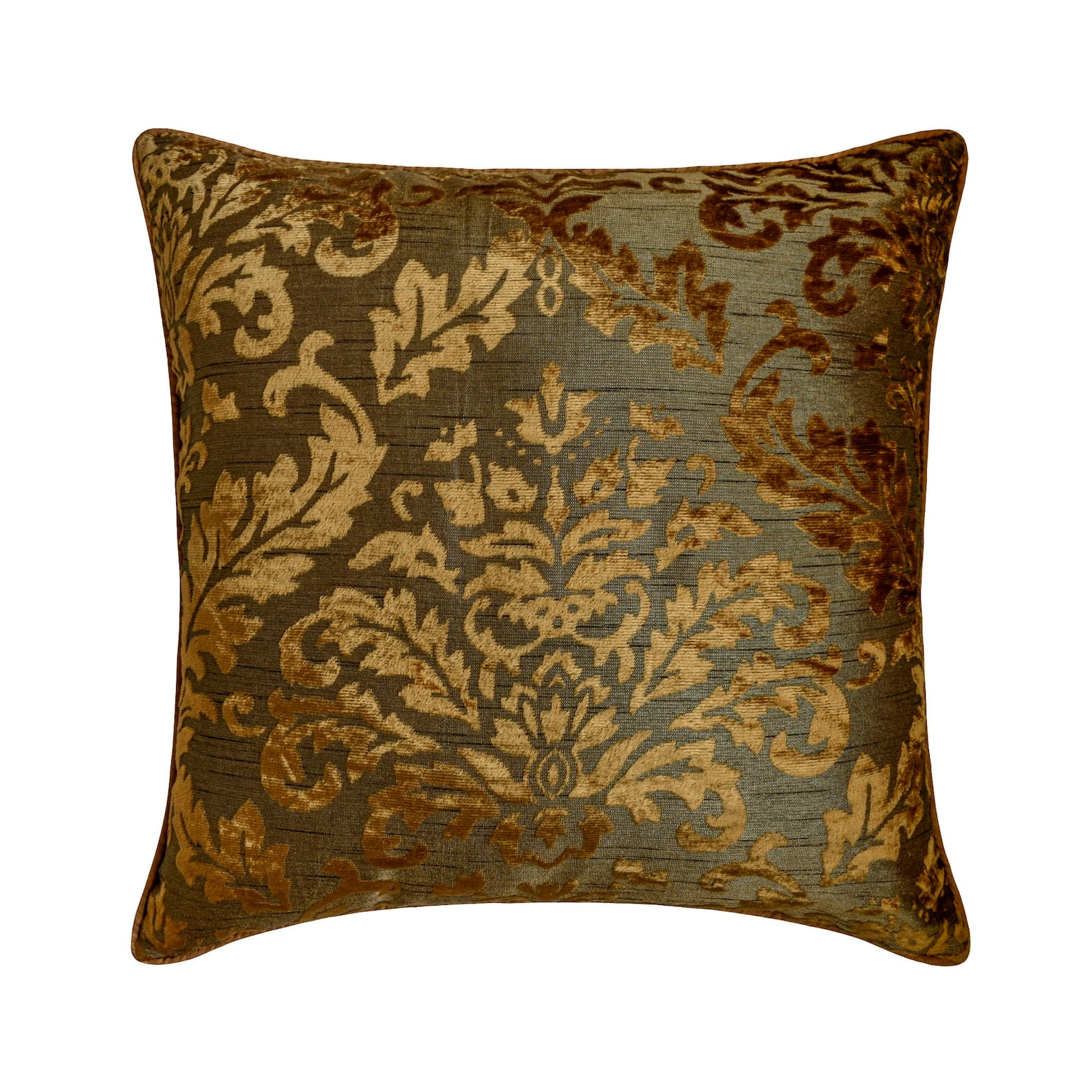 Decorative Olive Green 18x18 (45x45 cm) Pillow Covers, Velvet Burnout  Velvet Throw Pillows For Sofa, Damask Pattern Modern Style - Folding Flames  