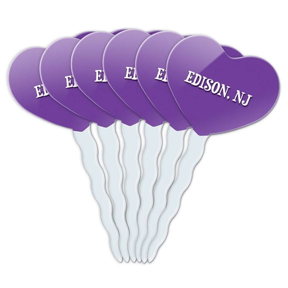 Edison NJ Heart Love Cupcake Picks Toppers - Set of 6