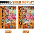 thumbnail image 3 of Welcome Fall Flamingo Decorative Garden Flag, Autumn Pumpkin Maple Leaves Beach Coastal Yard Outside Home Decorations, Thanksgiving Nautical Outdoor Small Decor Double Sided 12 x 18, 3 of 6