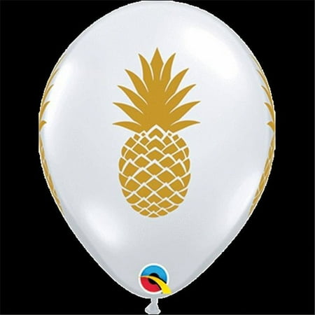 11 in. Pineapple Around Diamond Clear with Gold Ink Balloon - 50 per Bag