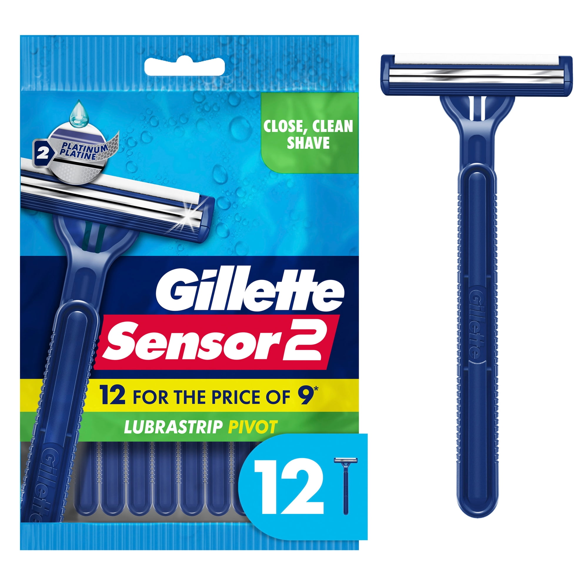 Gillette Sensor2, Pivoting Head Men's Disposable Shaving Razors with Lubrastrip, 12 Count