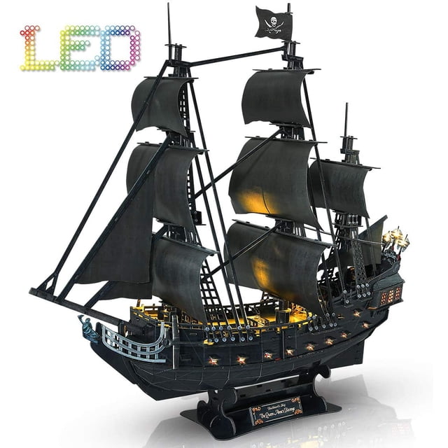 Rompecabezas 3D Sincero Barco Pirata LED Modelo La Venganza de la Reina Ana Electrónica