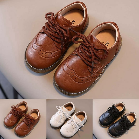 Jinhomg Toddler Boys Girls Dress Shoes Lace Up Low Heel Oxford Shoes Little Kids Pu Leather Uniform School Flat Shoes Black 22