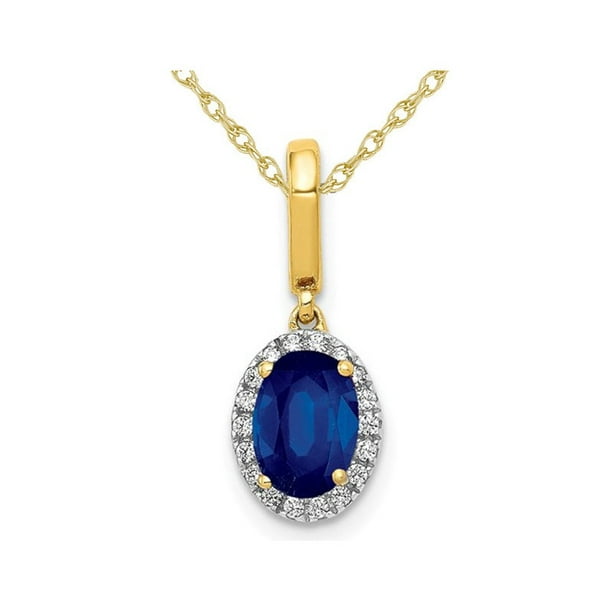 1.00 Carat (ctw) Pendentif Saphir Bleu Naturel avec Diamants en Or Jaune 14 Carats