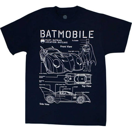 - Batman Batmobile Blueprint Men's Navy T-Shirt, Medium