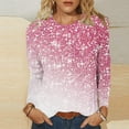 thumbnail image 2 of ibuvkizy Long Sleeve Shirts for Women,Womens Tops,Ladies' Shiny Printed Casual Pullover Classic Long Sleeved Round Neck Top Pink,S, 2 of 4