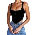 thumbnail image 1 of CNKOO Women’s Solid Color Boat Neck Breasted Rhombus Exposed Navel Vest, 1 of 10