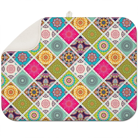 Boho floral dish drying pad 18x24 Inch with absorbent microfiber, perfect for protecting surfaces while drying dishes
