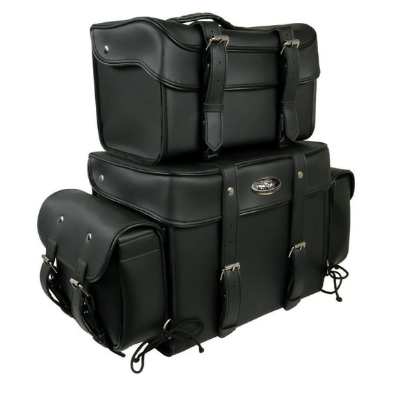Milwaukee Leather SH65001 Large Black PVC 4-Piece Motorcycle Touring Tail Bag