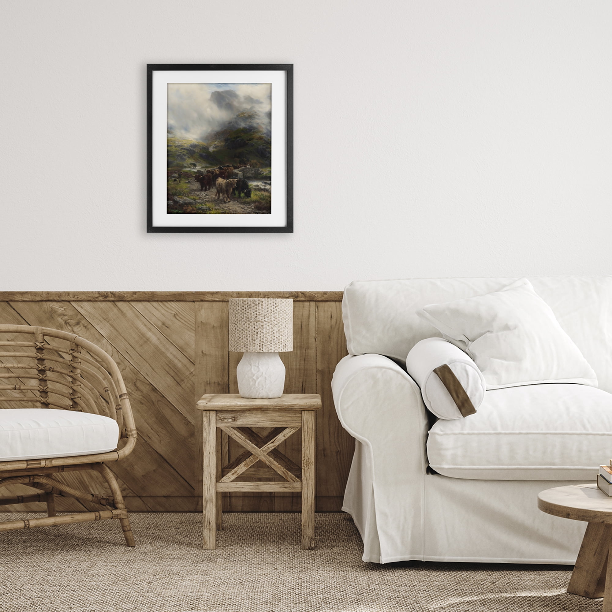 Stupell Industries Moody Highland Cows Herd Black Framed Print Under Glass, design by Arlington Prints