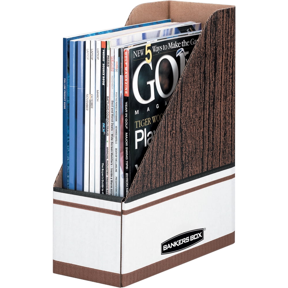 Bankers Box Magazine Files Oversized Letter, Wood Grain, White, 12