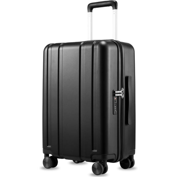 Carry On Luggage 22x14x9 Airline Approved, 100% PC Hard Shell Travel Suitcase with Smooth Spinner Wheels TSA Lock, 20 Inch, Black