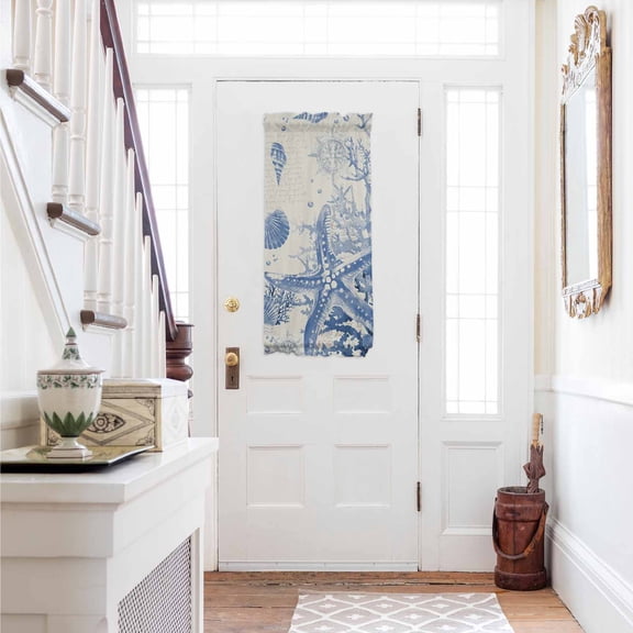 Blue Coastal Starfish Door Curtains for Door Window, French Sidelight Front Back Door Curtains With Tieback, Beach Ocean Nautical Shells Conch Kitchen Rod Pocket Drapes Panel, 25"x40"