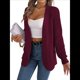 thumbnail image 3 of Cárdigan de Larga Abierto para Mujer, Suéter de Punto Grueso Drapeado, Prendas de Vestir Exteriores Vino Tinto L, 3 of 10