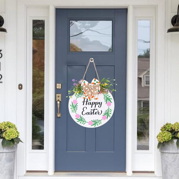 Gqtwoy Happy Easter Sign Wood Hanging Sign, Decorative Bunny Eggs Bow Tie, Front Door Wall Decor, Holiday Decoration for Home, Easy to Hang, Festive Spring Decor