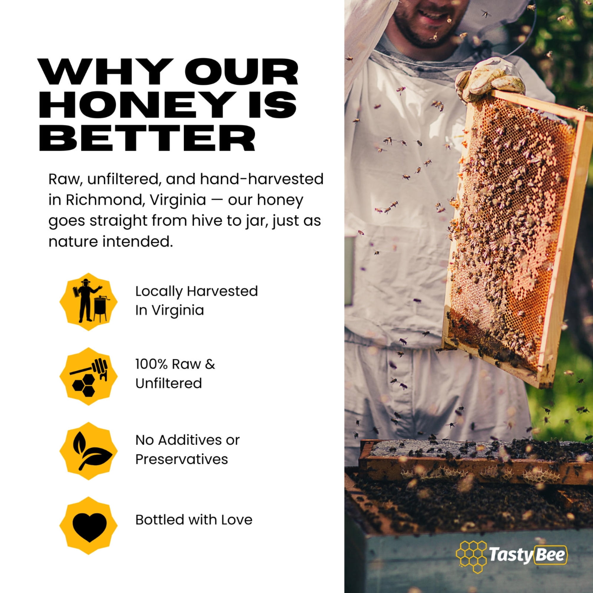 TastyBee 100% Raw Wildflower Honey – Pure, Unfiltered Local Honey 27 oz