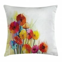 Watercolor Flower Home Decor Throw Pillow Cushion Cover, Gerbera Bouquets Romance Elegance Fragrance Blossom Beauty, Decorative Square Accent Pillow Case, 18 X 18 Inches, Red Yellow, by Ambesonne