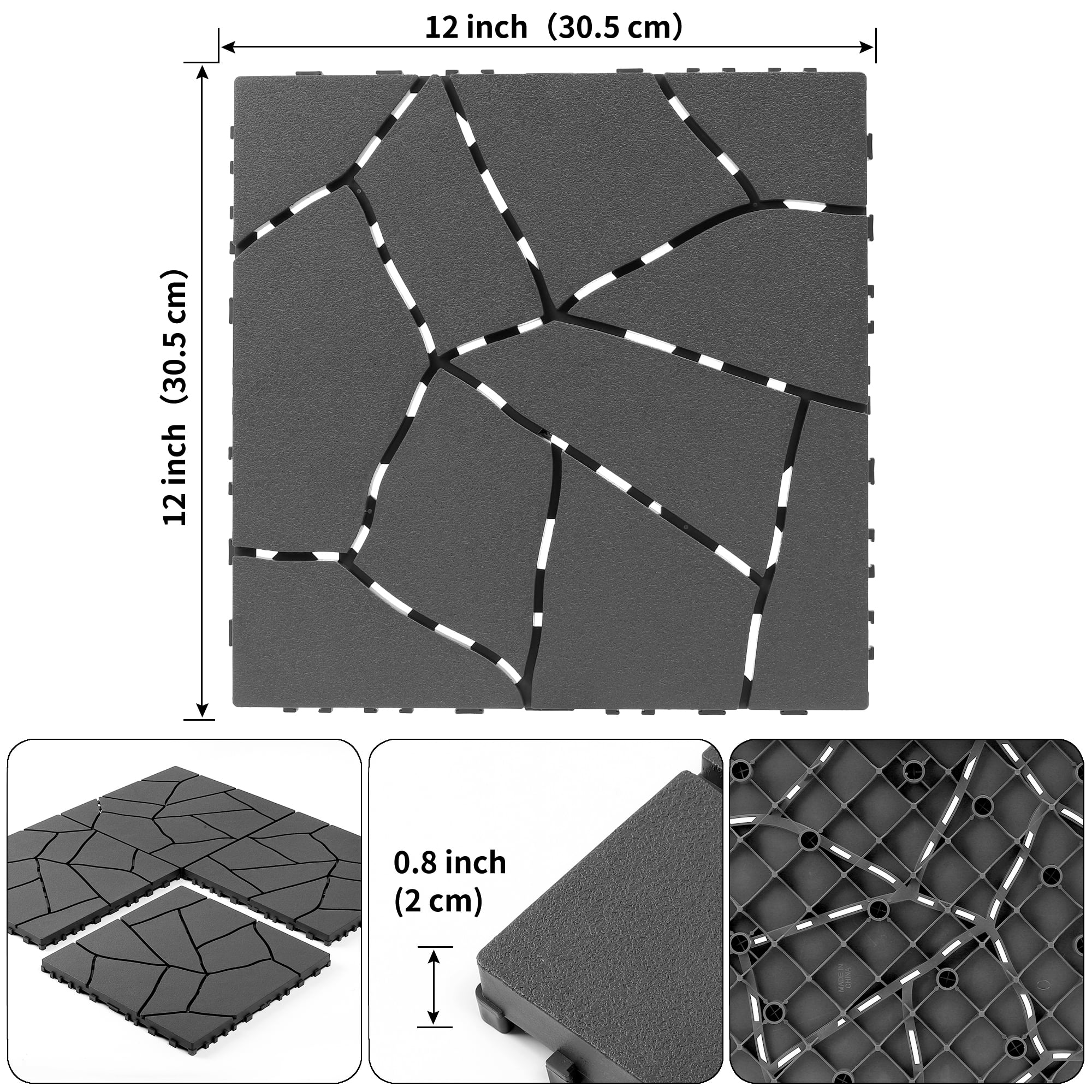 Interlocking Deck Tiles 12x12 Inch Outdoor Flooring, Waterproof PP Patio Floor Tiles DIY