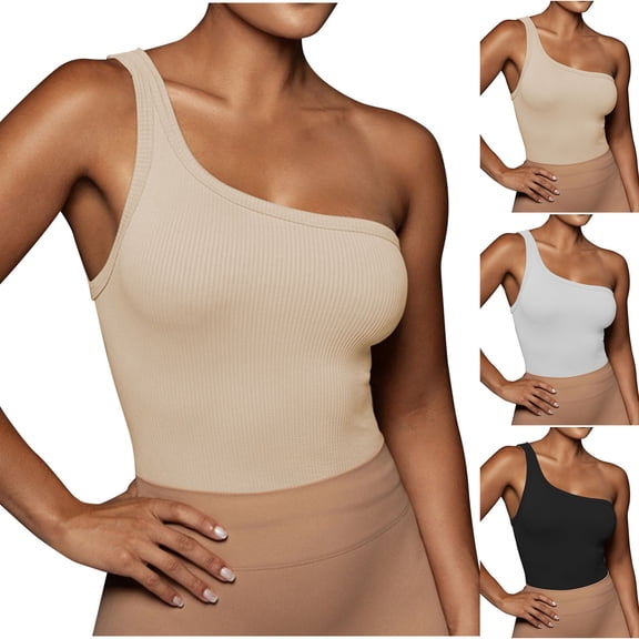 ZyeKqe Womens 1 Shoulder Tops Summer Sleeveless Ribbed Tank Top Casual Slim Basic Tees