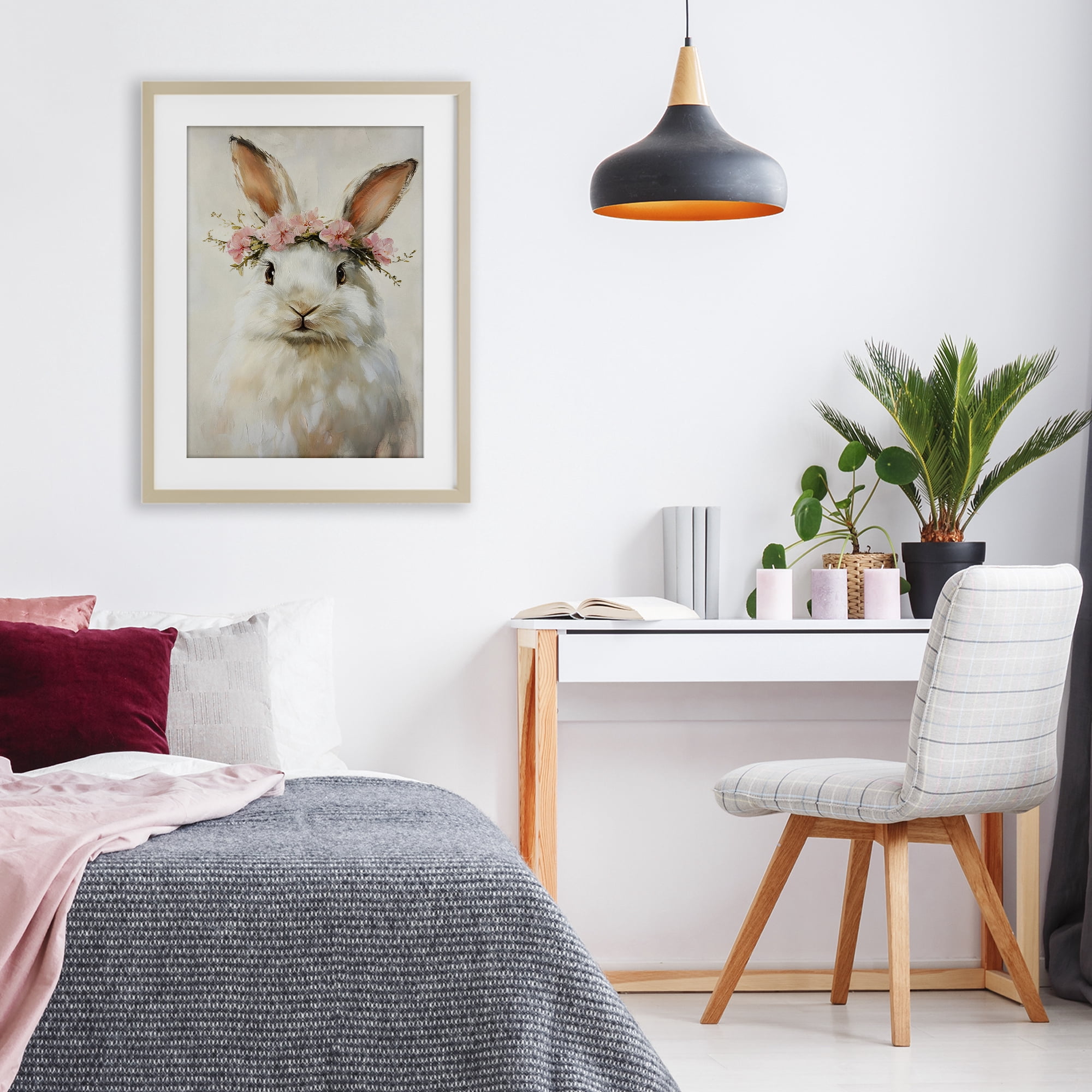 Stupell Industries Bunnykins with Pink Crown Birch Framed Print Under Glass, design by Tina LeCour
