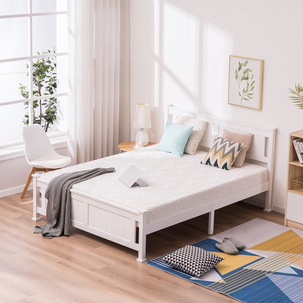 Full Size Bed Frame with Headboard, URHOMEPRO Solid Wood