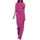 thumbnail image 3 of Mono de mujer de color liso con pantalón recto - Poliéster y spandex, tirantes finos, pierna ancha, diseño holgado informal., 3 of 3