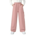 thumbnail image 2 of NAISIBABY Girls Fleece Sweatpants Size 10, Multi-Pockets Straight Leg Elastic Waist Kids Casual Sports Trousers Pink（5-15T), 2 of 9