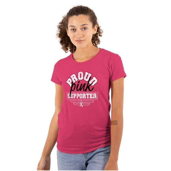 Proud Pink Ribbon Cancer Supporter Womens Slim Fit Graphic Tee Brisco Brands S