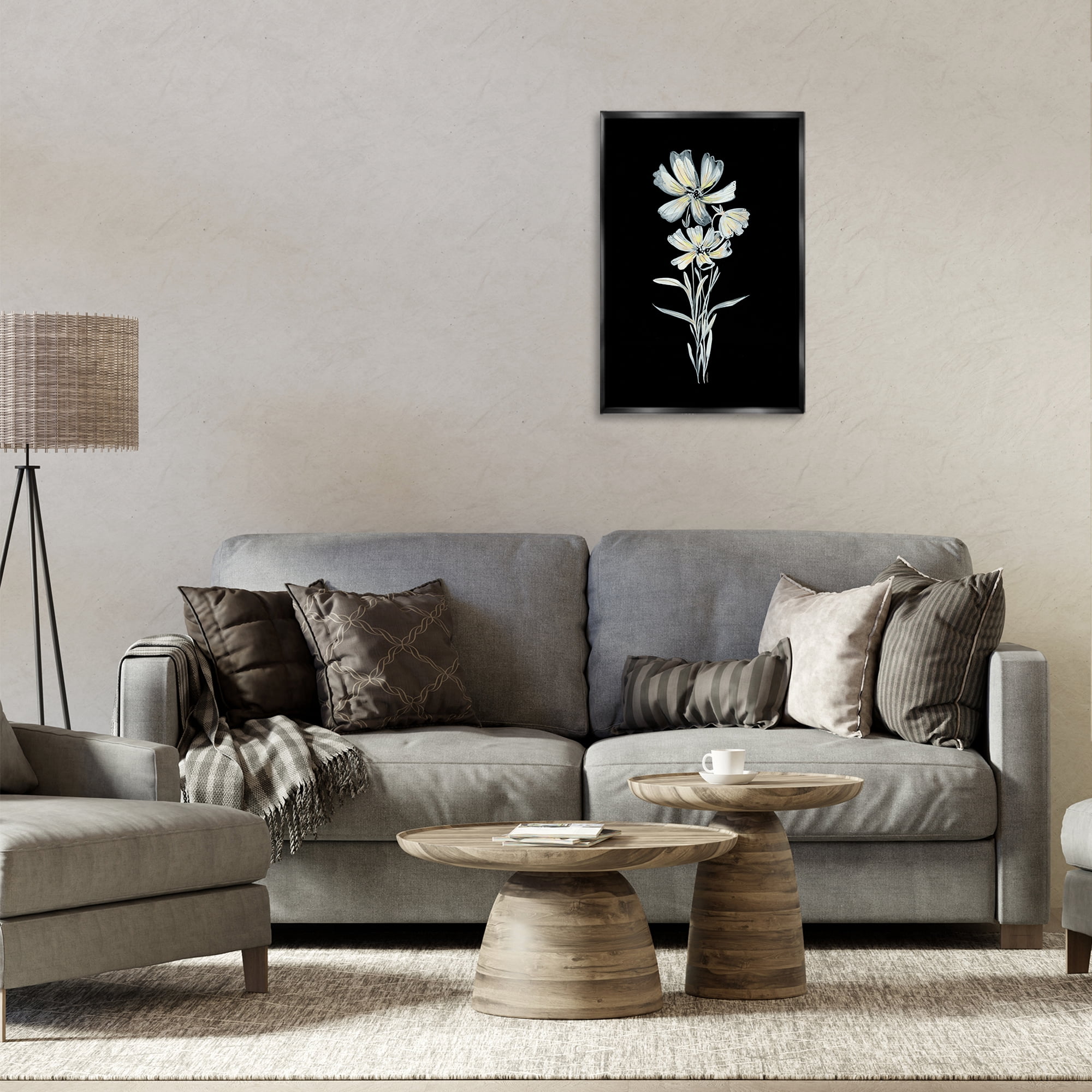 Stupell Industries Tall Floral Stems Plants & Flowers Painting Black Floater Framed Canvas Art Print Wall Art, 17 x 25