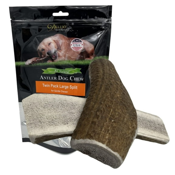 Deluxe Naturals 2-Pack Large Split Elk Antler Dog Chews, Naturally Shed A-Grade Elk Antler Treat for Small and Medium Dogs