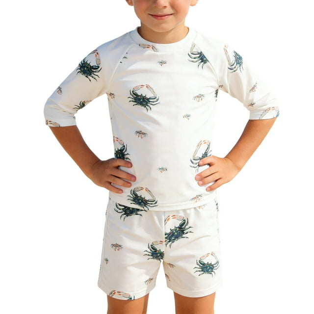 SgJHXb UPF 50+ Sun Protective Two Piece Swim For Boys Swim Trunks And Rash Guard Shirt For Beach Pool,Boys Swimwear Sizes 7-8 Years