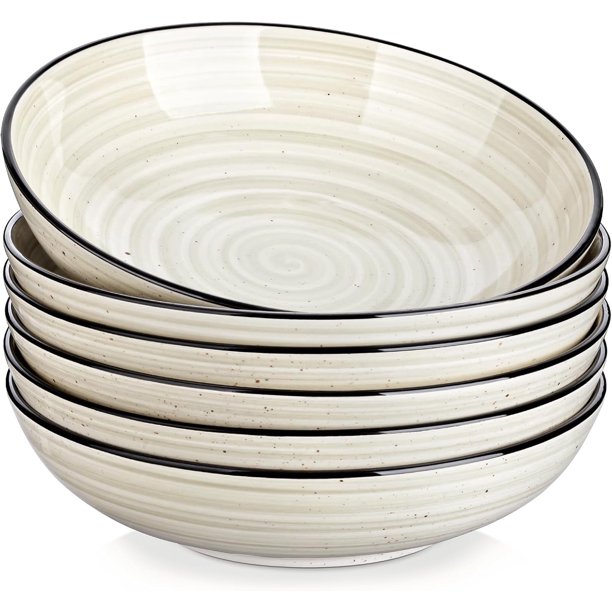 Juego de 6 cuencos para pasta Vancasso Bonita, cuencos poco profundos de 38 oz, platos para pasta y ensaladeras de cerámica, cuencos para servir aptos para microondas y lavavajillas, colores surtidos