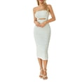 thumbnail image 2 of Women Knitted Tube Dress, Strapless Backless Hollowed Striped Patchwork Long Dress Clubwear, 2 of 9