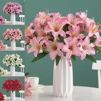 Msgweeeg Valentines Decorations for Party Valentine's Day Gift Many Artificial Lilies Bouquets for Home Weddings Multi-purpose Decorative Flowers Available In White Red and Purple