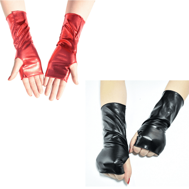 2 pares de guantes cortos de charol negro brillante sin dedos disfraz de Halloween Punk Cos Jumping Hip Hop Dance guantes (negro + rojo) Sincero Electrónica