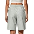 thumbnail image 4 of Lightweight Denim Shorts Women New Women’s Linen Striped Shorts, Elastic Waist Drawstring Casual Beach Bottoms, Loose Knee Length Bermuda Shorts with Pockets Green XXL, 4 of 6