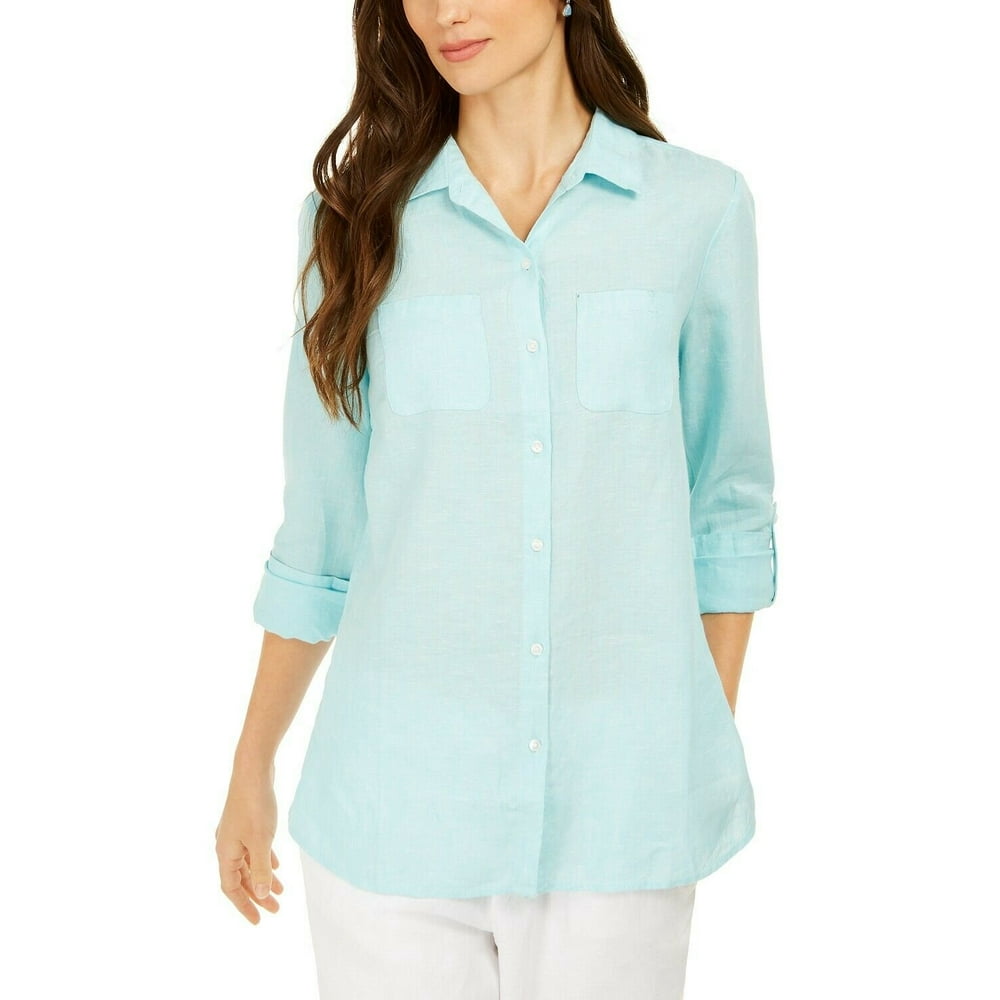 charter-club-charter-club-women-s-plus-long-roll-tab-sleeves-button-down-linen-shirt-size-0x