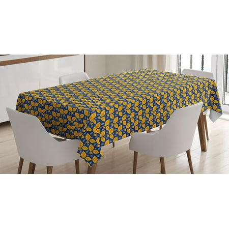 

Botanical Tablecloth Autumn Leaf Branches Botanical Trees Fall Season Essence Foliage Design Rectangle Satin Table Cover for Dining Room and Kitchen 60 X 84 Mustard Dark Blue by Ambesonne
