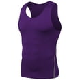 thumbnail image 2 of Domuza Compression Shirts for Men Casual Gym Workout Sleeveless Crew-Neck Base Layer T-Shirts Summer Sports Blouses for Gym Running Basketball Purple S, 2 of 4
