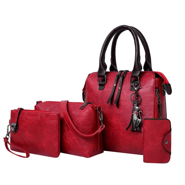 Up to 65% off 4Pcs Women Pattern Solid Handbag+Crossbody Bag+Messenger Bag+Card Package